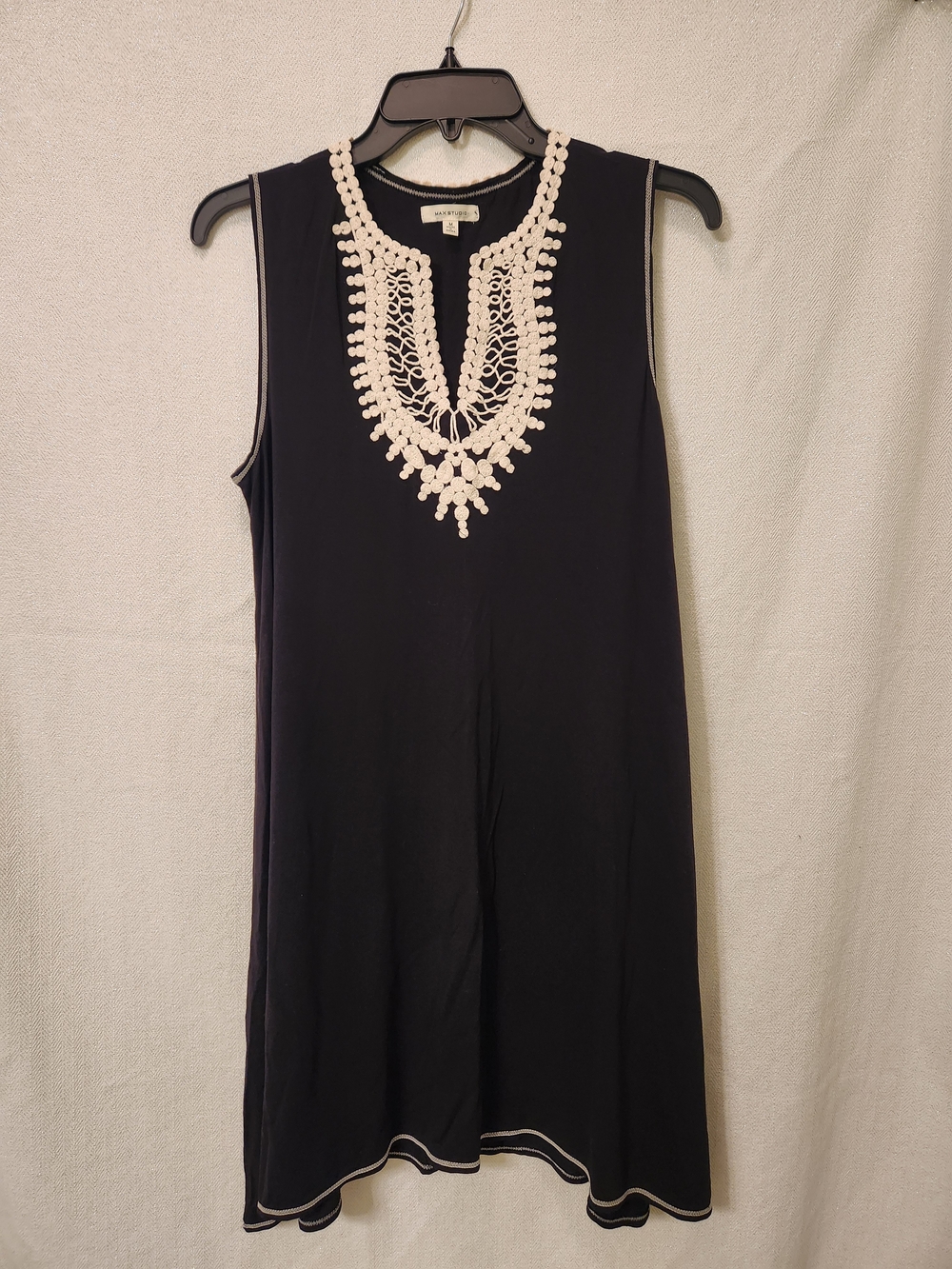 Max Studio Black Dress with Cream Crochet Front